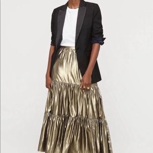 NWT J. CREW | Tiered Maxi Gold Metallic Skirt | Size Small